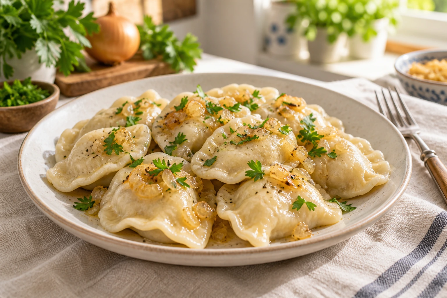 Pierogi z masłem i natką pietruszki